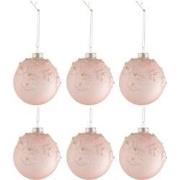 J-line - Doos Van 6 Kerstballen Bloemen Glas Mat Opal Licht Roze Small...