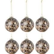 J-line - Doos Van 6 Kerstballen Touwen Glas Zwart/brons/grijs Small - ...