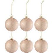 J-line - Doos Van 6 Kerstballen Suiker Glas Mat Licht Roze Small - 8.5...