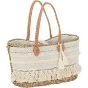 J-line - Strandtas Kant+kwast Jute Naturel/wit Small - 49.5x24x28cm