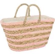 J-line - Strandtas Kort Handvatten Horizontale Strepen Jute Naturel/li...