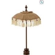 J-line - Parasol Kwast+voet Jute/hout Beige/wit Small - 52x52x87cm