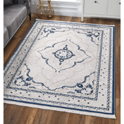 ARTOIS - Creme-Blauw - 160x220cm, Laagpolig vloerkleed met franjes