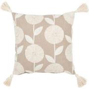 J-line - Kussen Bloemen/bladeren Katoen Taupe/beige - 45x45x15cm