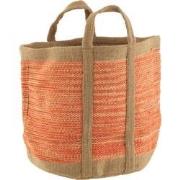 J-line - Mand Rond Met Handvaten Jute Naturel/oranje - 60x40x40cm