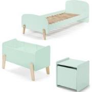 LUCEVI - Kiddy bed + Nachtkastje + Speelkoffer - Mint Green - 90x200 c...