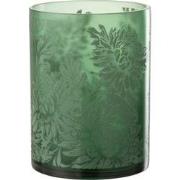 J-line - Windlicht Bloemen Glas Mat Groen Extra Large - 18x18x24cm