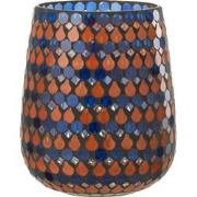 J-line - Windlicht Mozaiek Druppel Glas Oranje/blauw Large - 17x17x21c...