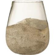 J-line - Theelichthouder Helft Parels Rond Glas Goud Large - 25x25x31c...