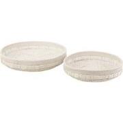 J-line - Set Van 2 Schalen Rond Rotan Wit - 50x50x14cm