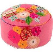 J-line - Poef Rond Bloemen Geborduurd Katoen/polyester Roze - 50x50x35...