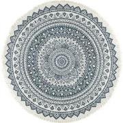 QUVIO Tapijt rond met franjes en mandala opdruk - 90 cm - Gebroken wit...