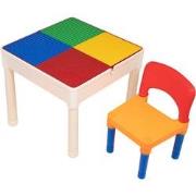 Decopatent® - Kindertafel met 1 Stoeltje - Speeltafel met bouwplaat en...