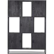 Wandkast 5-deurs - Zwart Mangohout - 150x40x210 - Jenny - Giga Meubel