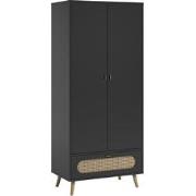 Kast met 2 deuren en 1 lade met rieten vlechtwerk L85 x H195 cm - Riet