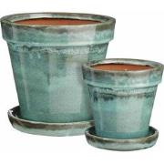 Mica Decorations Bloempot Lotus - 25x25x23 cm - Keramiek - Groen- Set ...