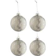 J-line - Doos Van 4 Kerstballen Marmerlook Glas Wit/zilver Medium - 10...