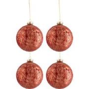 J-line - Doos Van 4 Kerstballen Fluweel Glas Antiek Bordeaux/goud Larg...