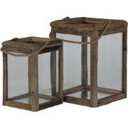 Light&living Windlicht S/2 27x27x39+36x36x49 cm HILO hout+glas