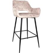 PTMD Fallon Velvet Khaki Bar Stool Black Metal Leg KD