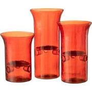 J-line - Set Van Drie Kaarshouder Bord Glas/metaal Rood - 15x15x21cm