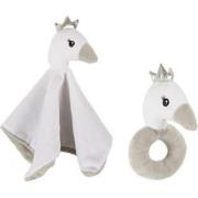 J-line - Doudou+rammelaar Pluche Wit/grijs/zilver - 25x25x10cm