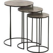 J-line - Set Van 3 Bijzettafels Rond Aluminium Zwart/grijs - 42x42x60c...