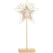 J-line - Rendier/ster Op Voet+led Hout Goud/wit Large - 50x25x3cm