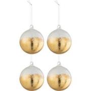 J-line - Doos Van 4 Kerstballen Blinkend Goud Glas Transparant Medium ...