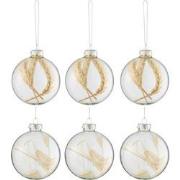 J-line - Doos Van 6 Kerstballen Gedroogde Takjes Beige Glas Transparan...