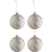 J-line - Doos Van 4 Kerstballen Marmerlook Glas Wit/zilver Medium - 10...