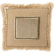 J-line - Kussen Boord Ibiza Katoen Beige/wit - 45x45x4cm