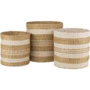 J-line - Set 3 Manden Gestreept Zeegras Wit - 39x39x40cm