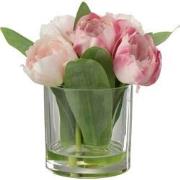 J-line - Tulpen In Vaas Rond Plastiek Glas Roze Small - 17x17x19.5cm