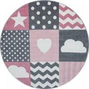 Tapijtenloods Kids Love Rond Vloerkleed Kinderkamer Roze / Grijs Laagp...