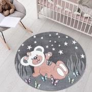 Tapijtenloods Vloerkleed Teddy Rond Laagpolig Anime Kids Grijs- 120 CM...