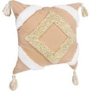 QUVIO Kussenhoes met ruit patroon en franjes, 45 x 45cm - Peach / beig...