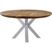 HSM Collection-Ronde Eettafel Fishbone-130x130x76-Naturel/Wit-Eiken/Me...