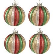 Clayre & Eef Kerstbal Set van 4  Ø 8x8 cm Rood Groen Glas