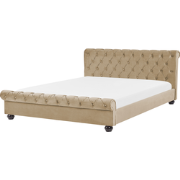 Beliani AVALLON - Tweepersoonsbed-Beige-Fluweel