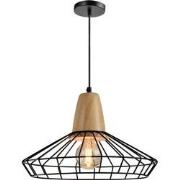 QUVIO Hanglamp rond staaldraad en hout - QUV5051L-BLACK