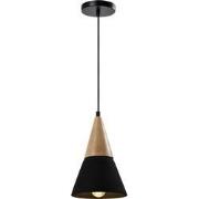 QUVIO Hanglamp langwerpig beton met hout zwart - QUV5141L-BLACK