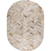 PTMD Joanne Beige Cowhair Patchwork Carpet Oval  L