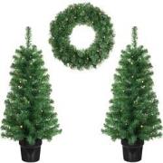 Black Box Trees Norton Set van 2 Kunstkerstbomen en 1 Kerstkrans met L...