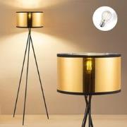 Zwarte Metalen Staande lamp met Gouden PVC Lampenkap - Moderne vloerla...