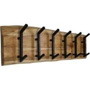 HSM Collection-Wandkapstok 6 Haken-100x10x25-Naturel/Zwart-Acacia/Meta...