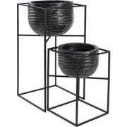 PTMD Lesley Black Brush Alu Pot On Black Iron Stand SV2