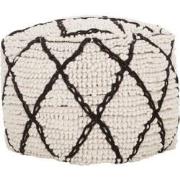 MUST Living Pouf Princess,40x40x40 cm, Ivory/ Black, 100% wool