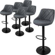 ML-Design barkruk set van 6, bekleding van kunstleer, antraciet, gesto...