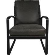 HSM Collection-Fauteuil Miami-95x65x95-Donker Grijs/Zwart-Leder/Metaal